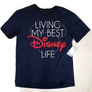 NWT Disneyland Navy Men Small Living My Best Life Short Sleeve Graphic Shirt NEW
